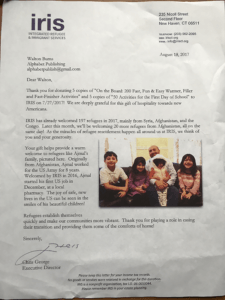A letter from Chris George thanking Alphabet Publishing for a donation of books