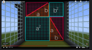 A square and right triangles built out of Minecraft blocks. Students can easily see how the sides of the squares and the triangles match up.